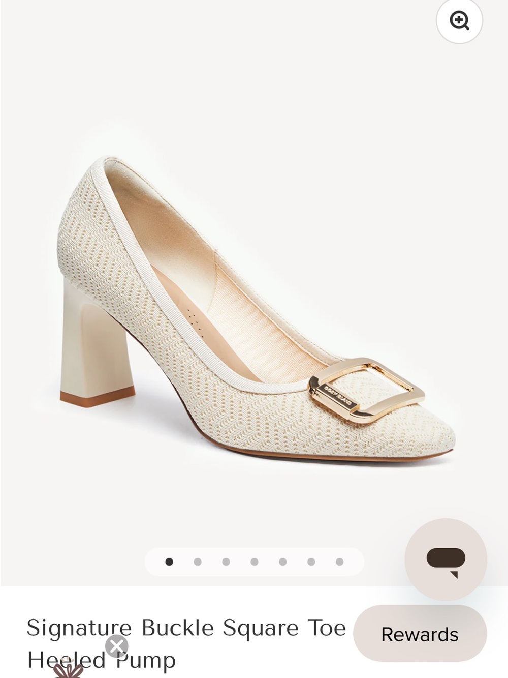 Cosy island Classic Square-Toe Heeled Pump in Cream with Gold Buckle
